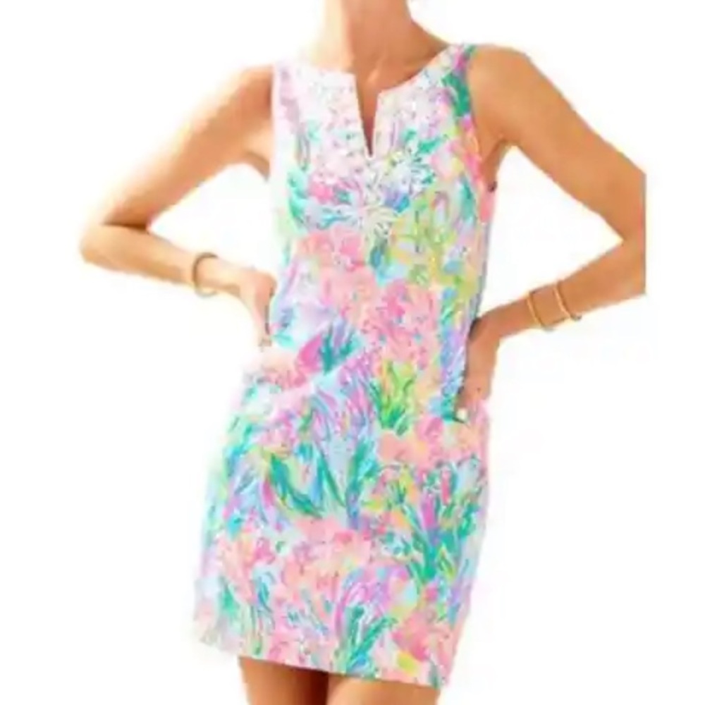 Lilly Pulitzer Gabby Shift Dress, Fan Sea Pants, size 12